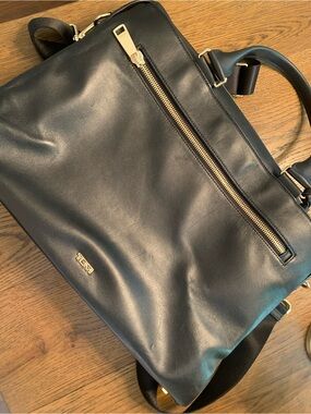 Tumi Women’s Black Leather Laptop Bag with Gold Hardware